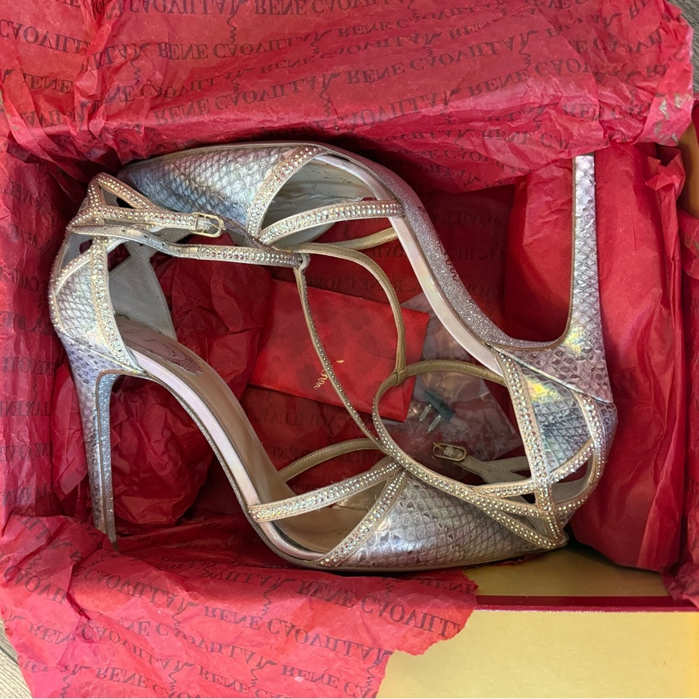 Rene Caovilla Silver Textured Heels